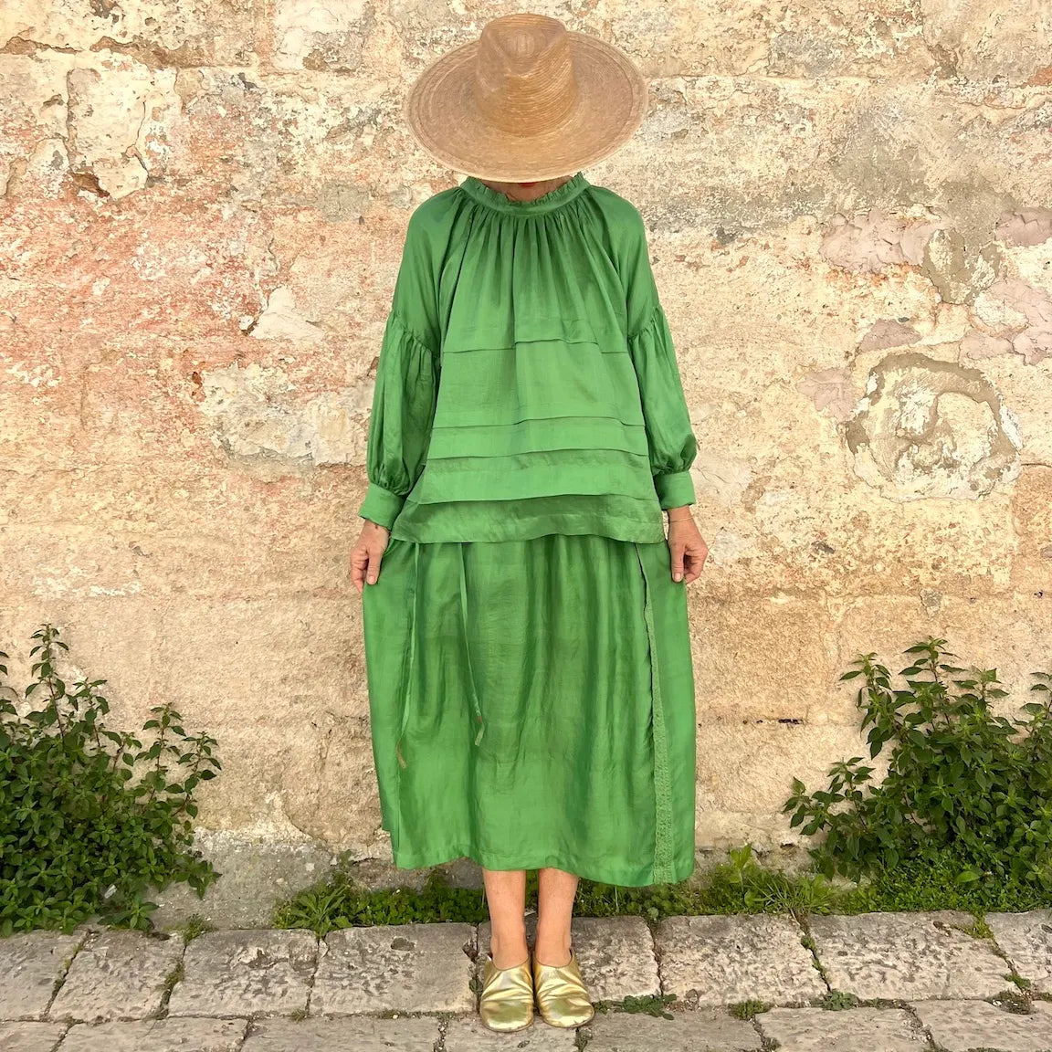 Runaway Bicycle Astrid Silk Blouse – Oversized Gathered Handwoven Silk Top