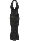 Halter Bustier Embellished Maxi Dress Black