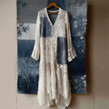 Japanese Sashiko Patchwork Floral Lace Flowy Maxi Dress