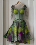 Elegant Green and Purple Lace Dress db07