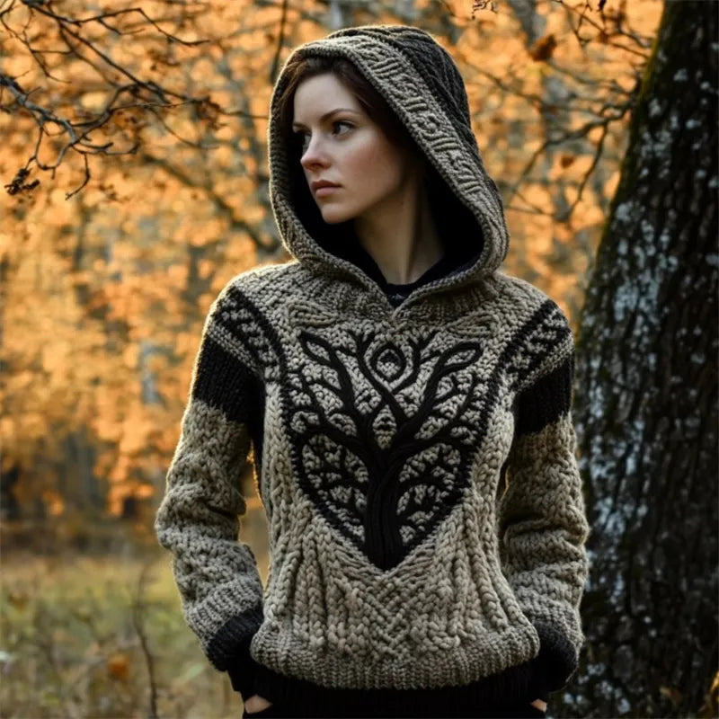 Viking Tree Of Life Tribal Celtic Cozy Chunky Hooded Sweater