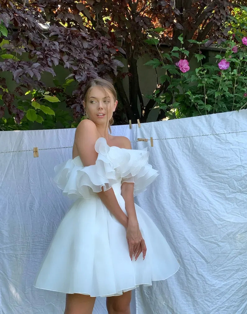Brenda dress, Short wedding organza dress, Rehearsal dinner dress, Elopement wedding dress.