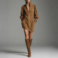 Women's Vintage Brown Velvet V-neck Loose Dress