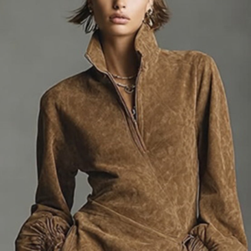 Women's Autumn And Winter New Western Retro Suede Dress