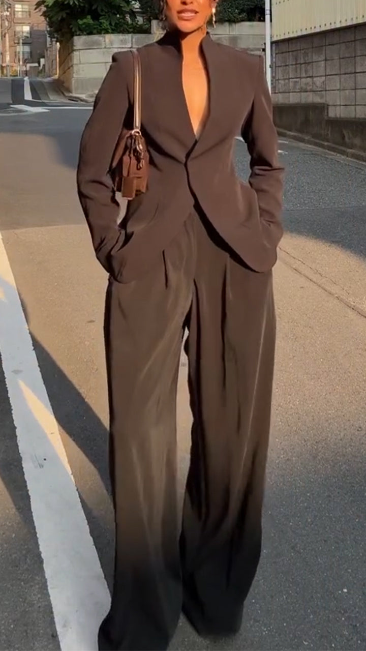 Women V-neck Jacket+ Pants Temperament Commuting Suit