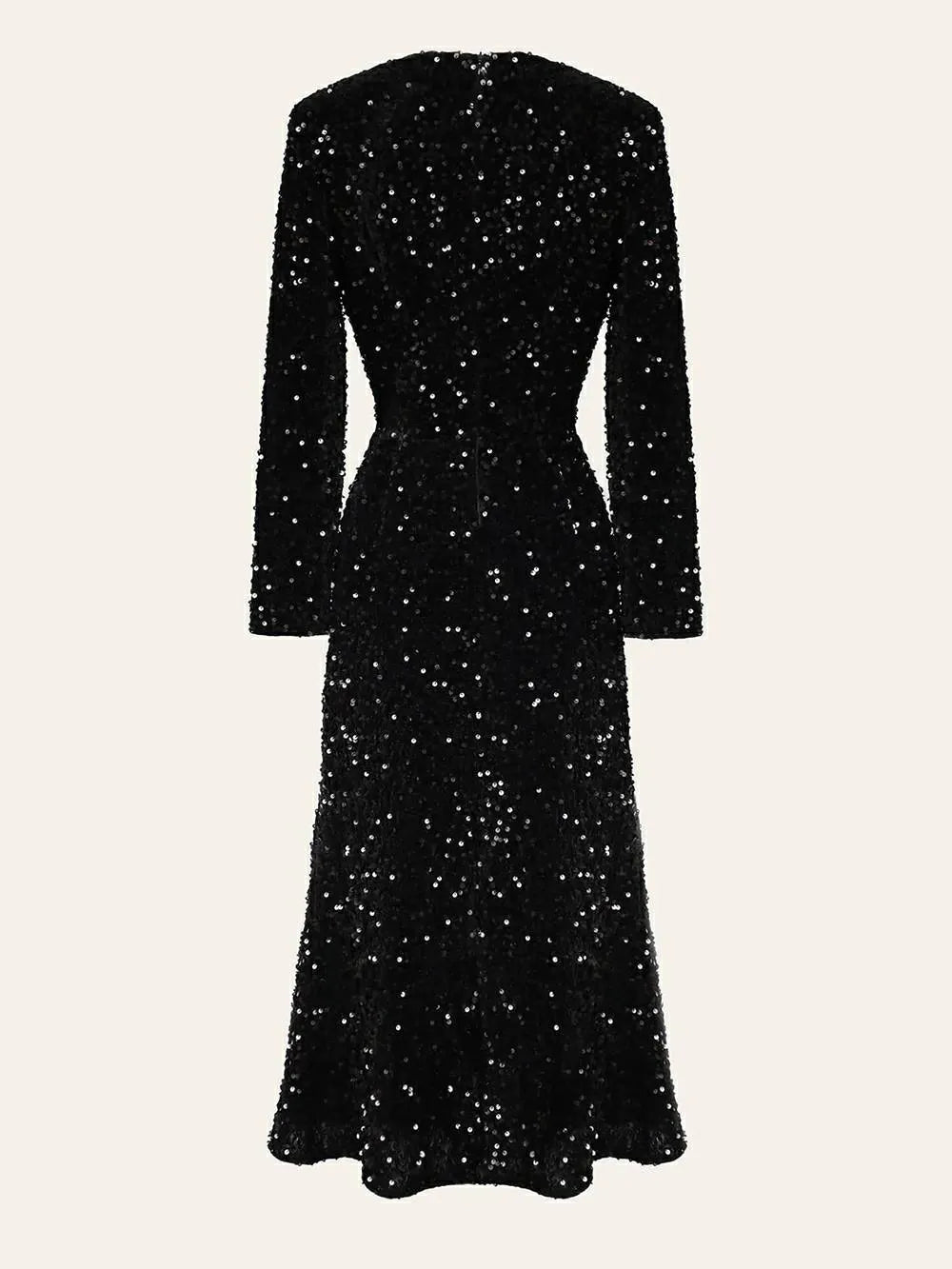 Sequin Decorated Velvet Midi Dress In Black