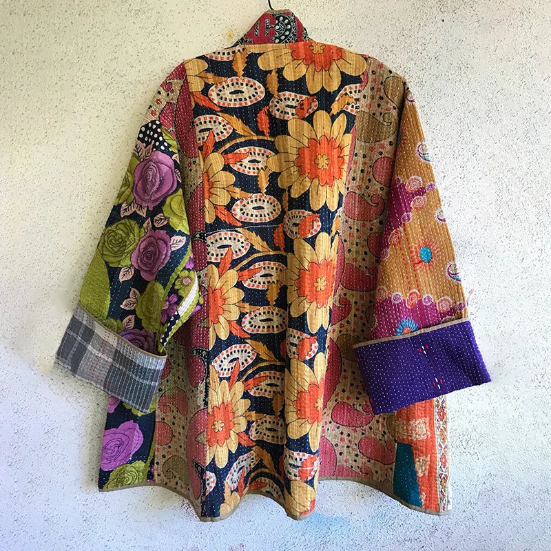 Japanese Style Spliced floral Contrasting Kimono
