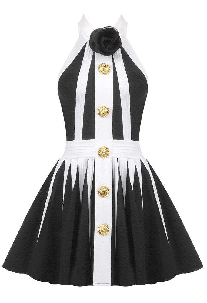 Halter Flower Detail A Line Black White