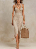 Vintage Halter-neck Lace Trim Midi Dress