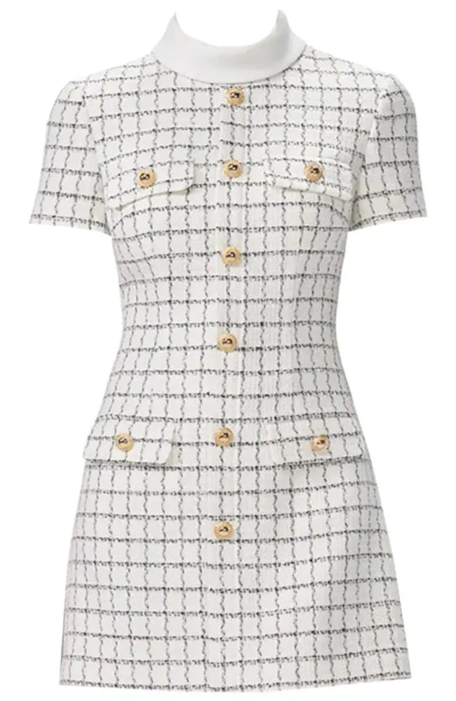 Short Sleeve Button Detail Dress White