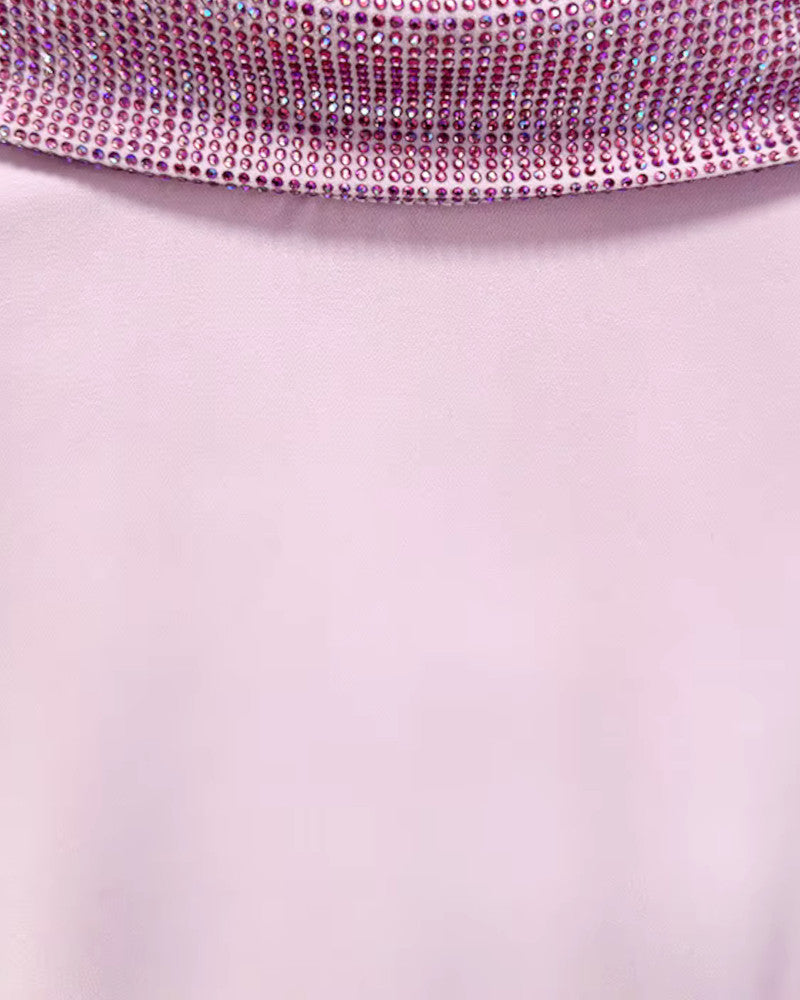 Long Sleeve Backless Crystal Flower Maxi Dress Lavender