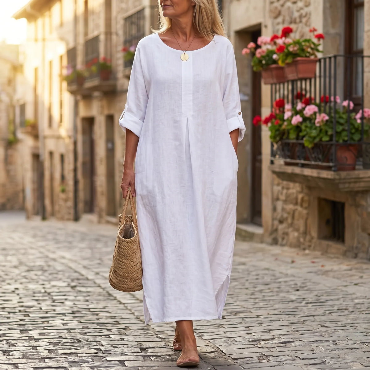 Lunavia – Women's Flowy Linen-Style Maxi Dress