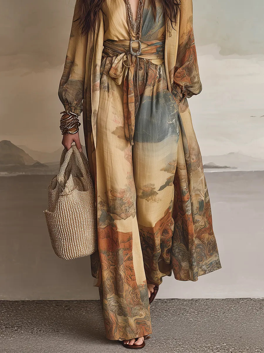 Art-Inspired  With Belted Waist – Effortless Luxury Style Wide-Leg Jumpsuit