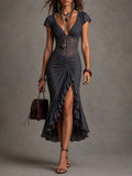 Dark Gray Corset Ruched Midi Dress