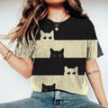 Abstract Creative Big Eyed Cats Contrast Color Art Print Cotton Graphic T-shirt