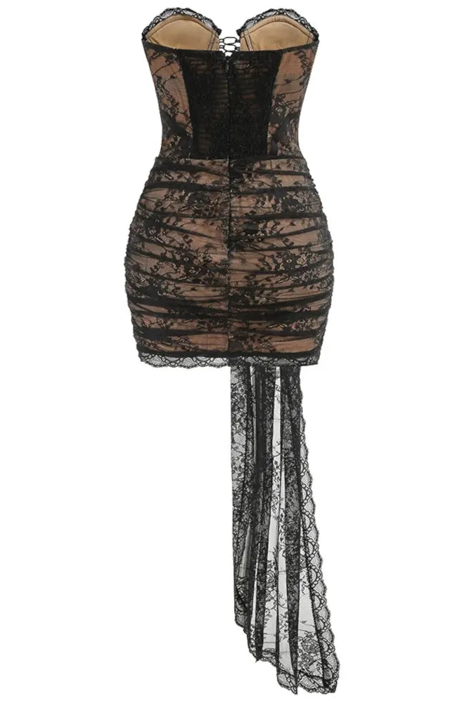 Strapless Lace Bustier Corset Dress Black