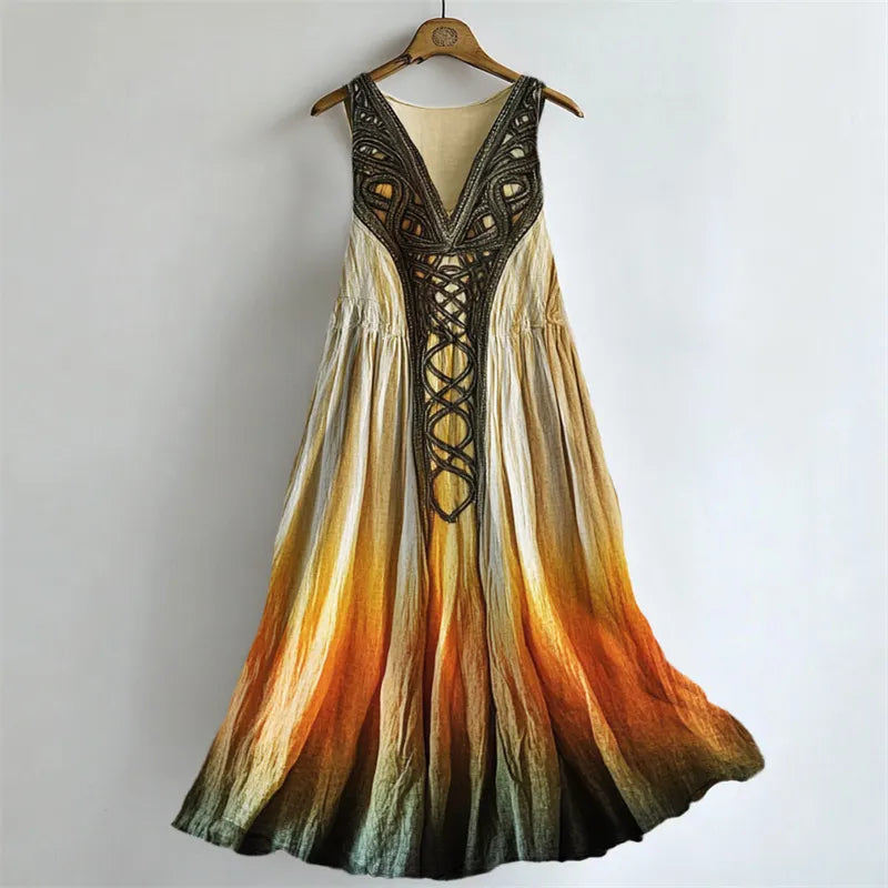 Vintage Celtic Knot Forest Elf Gradient Flowy Linen Dress