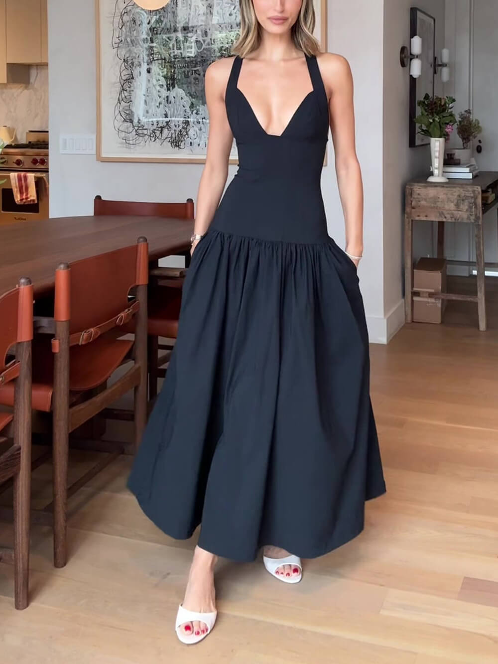 Exquisite Peplum Drop Waist Midi Dress