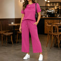 Lounella – Women's Pintucked Lounge Set with Wide-Leg Pants and Pockets