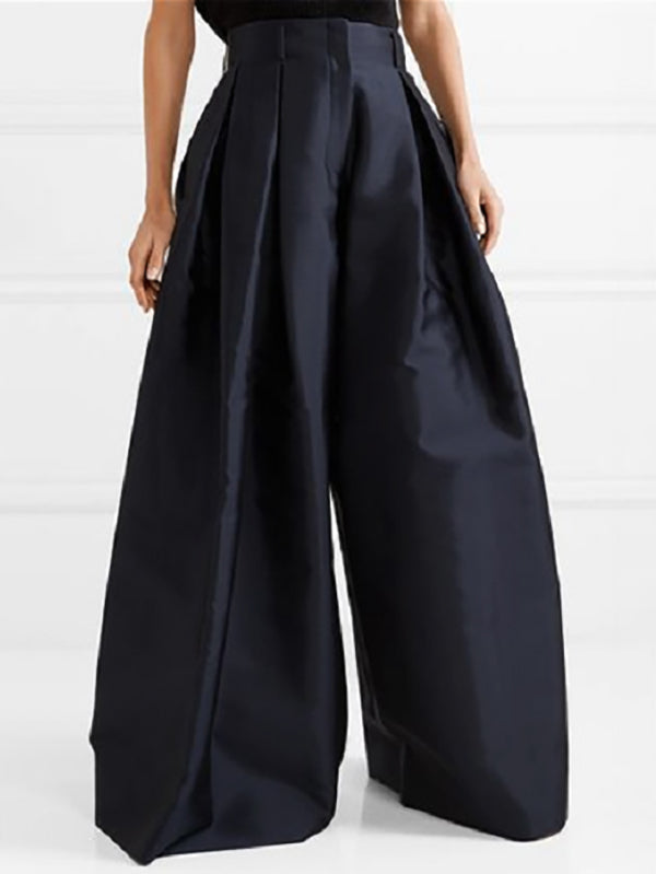 High Waisted Loose Pleated Solid Color Pants
