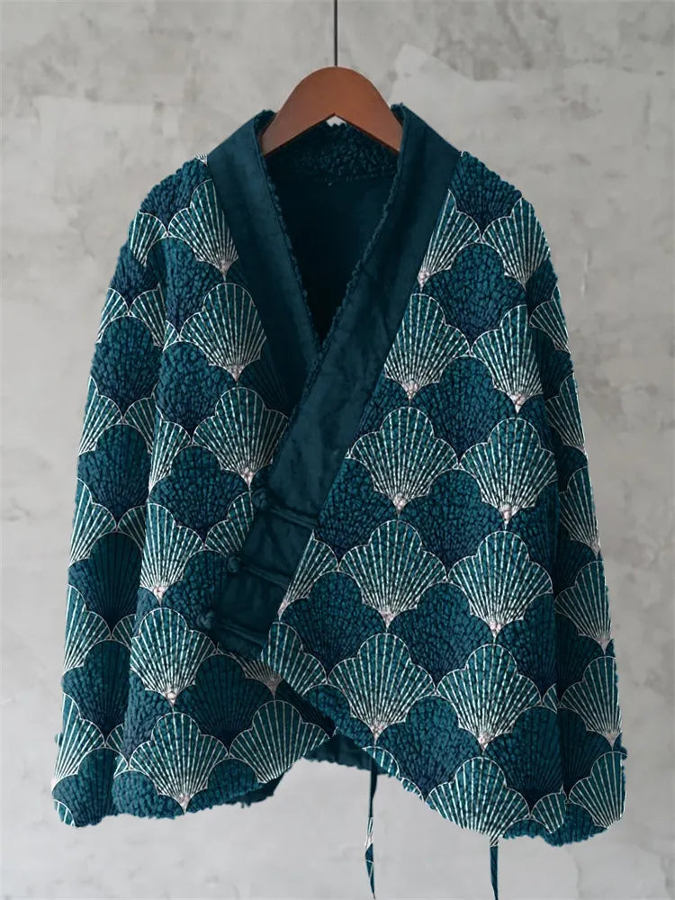Japanese Style Contrast Wave Pattern Comfortable Kimono
