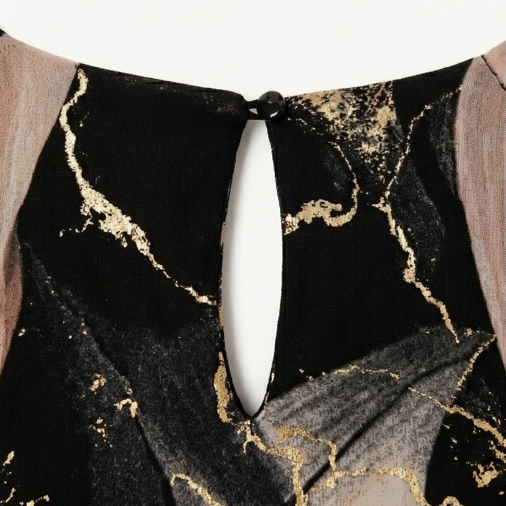 Vivara – Women's Marble Gold Chiffon Maxi Dress
