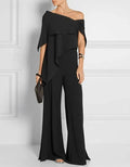 Solid Color Short-sleeved Chiffon Off-the-shoulder Ruffled Jumpsuit