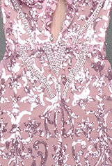 Ruffle Bardot Crystal Sequin Maxi Dress Pink