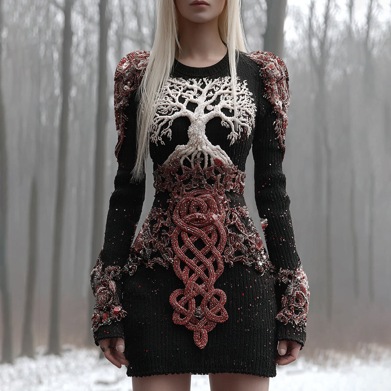 Women's Viking Celtic Knot Tree Of Life Artistic Chunky Knit Mini Skirt