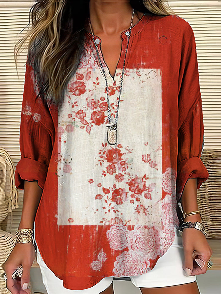 Vintage Japanese Floral Art Printed Casual Shirt