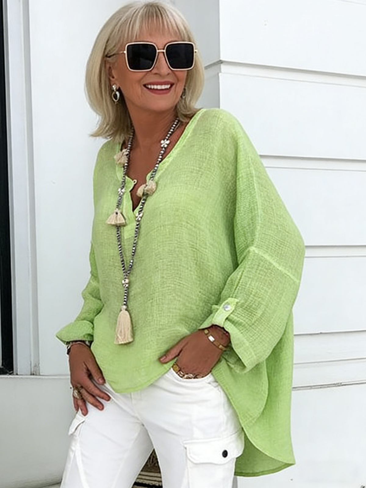 Solid Color Long-Sleeved Top Women