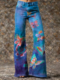 Women's Retro Colorful Butterfly Art Print Casual Washed Pants