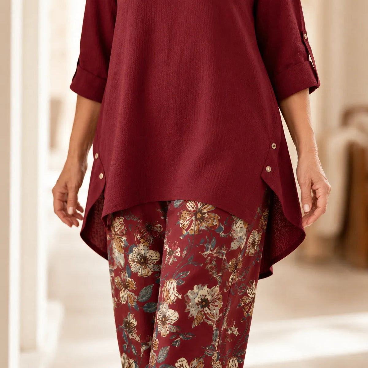 Solvea – Women's Draped High-Low Tunic & Wide-Leg Pants Set