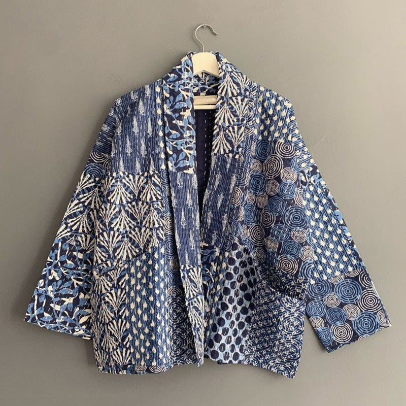 Japanese Style Kantha Quilted Splicing Design Kimono