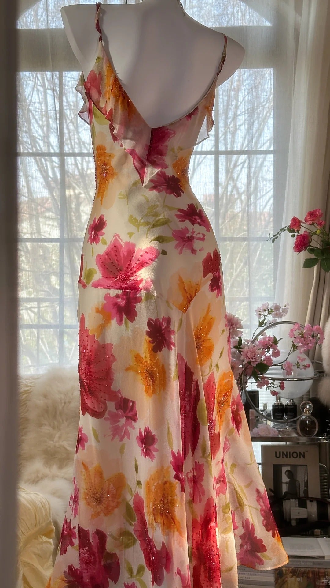 Colorful Romantic Floral Elegant Fashion Exquisite Beaded Long Chiffon Ball Dress Evening Dress Party Dress Valentine's Day Date Dress Wedding Guest Dress gh4007