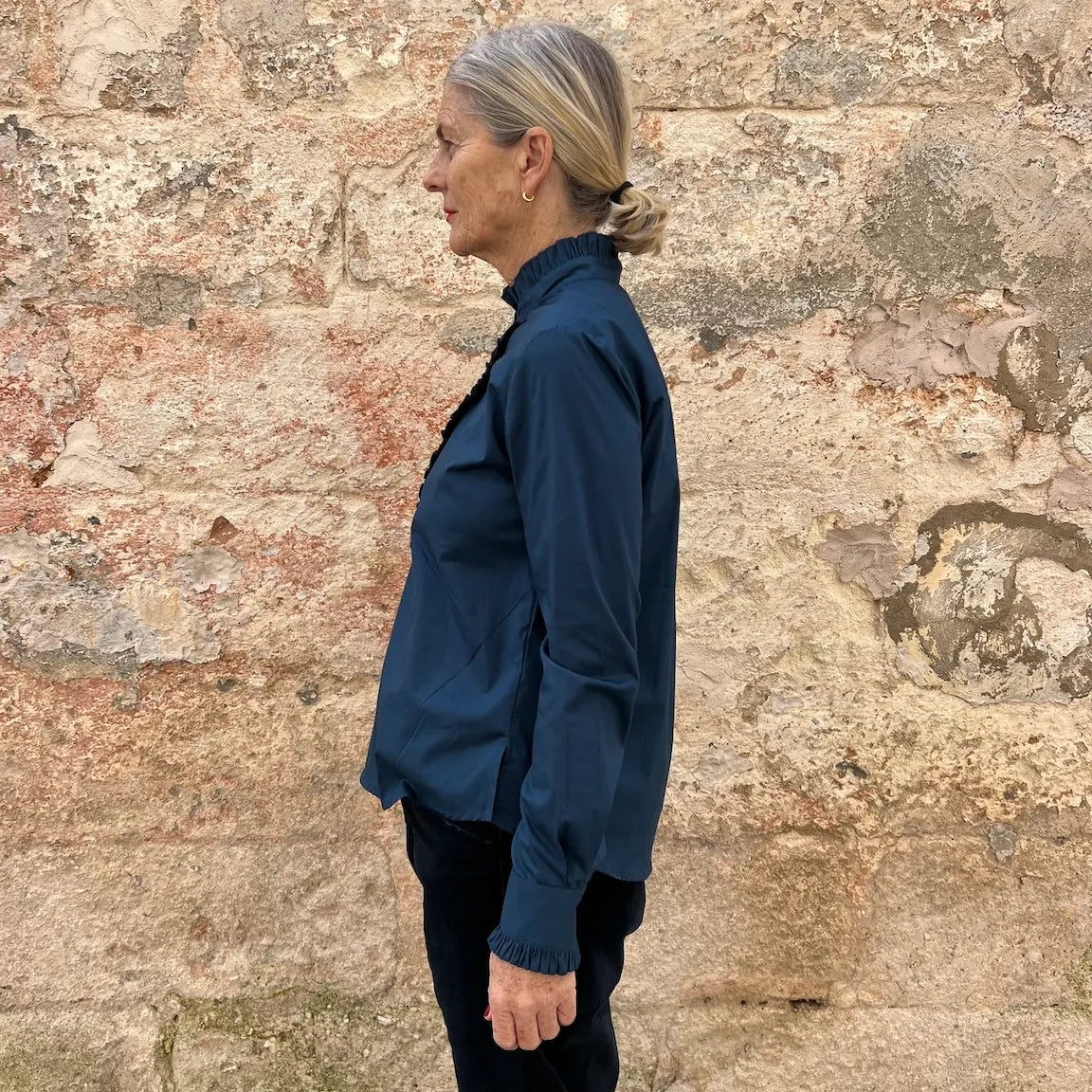 ApuntoB Blouse 38 – Italian Cotton Micro-Pleated Stand Collar Popover Blouse