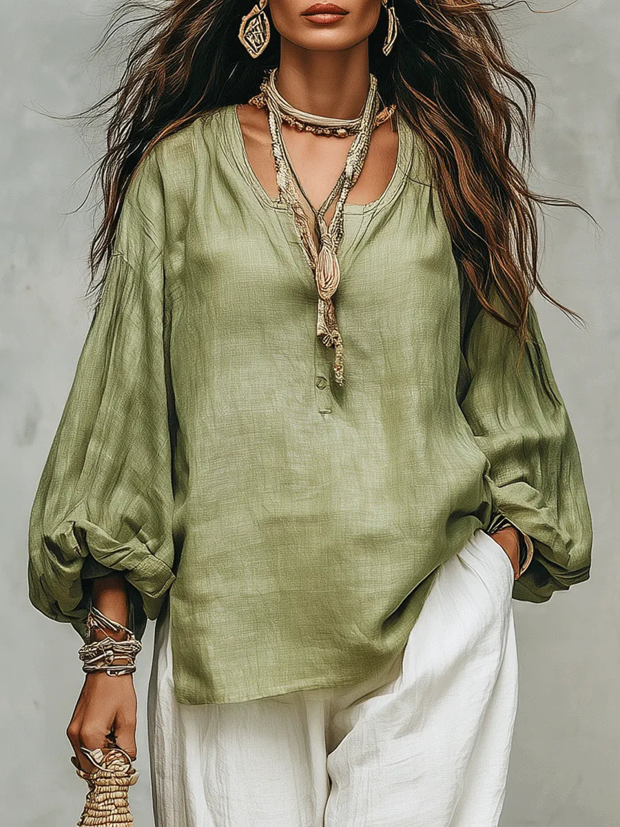 Sage Linen Blouse & Relaxed White Trousers Everyday Escape Set