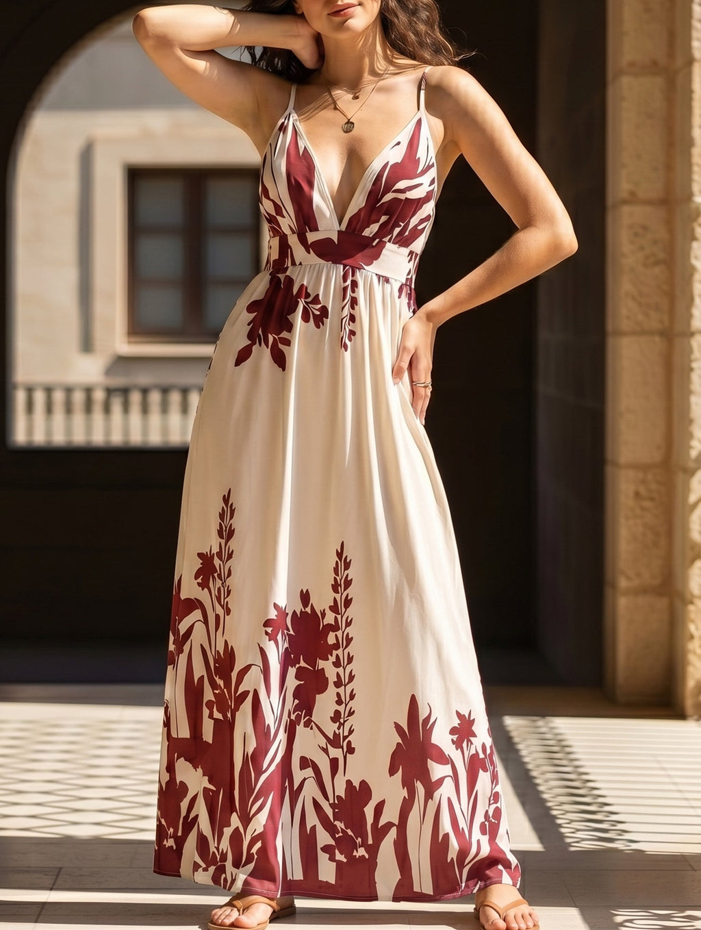 Floral Print Backless Cami Maxi Dress_CWDMD02683