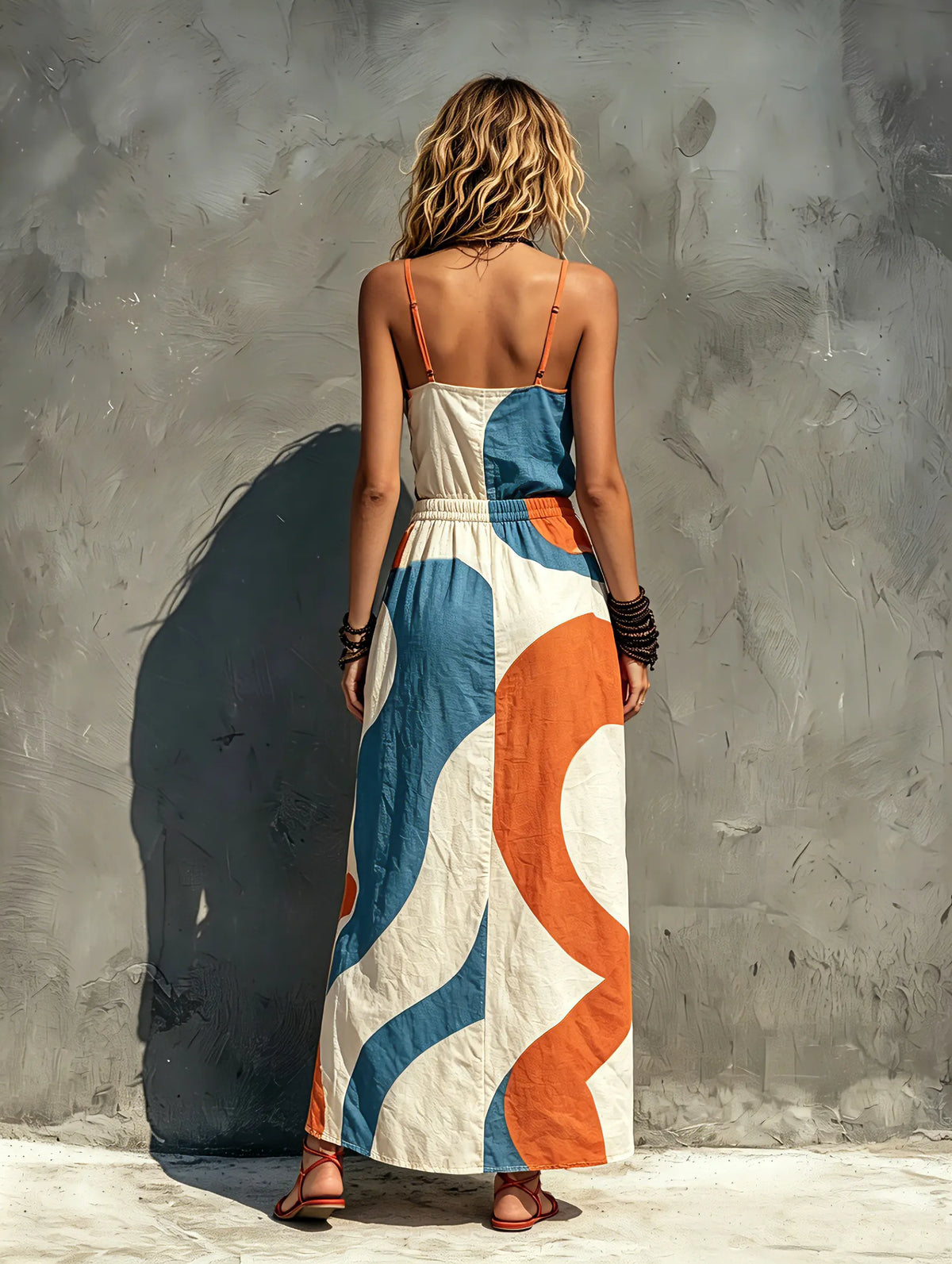 Women's Casual Printed Woven Sleeveless Maxi Dress With Spaghetti Straps MDZ0991F2LXY