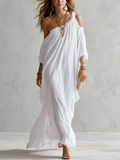 Effortless White One Shoulder Textured Maxi Dress