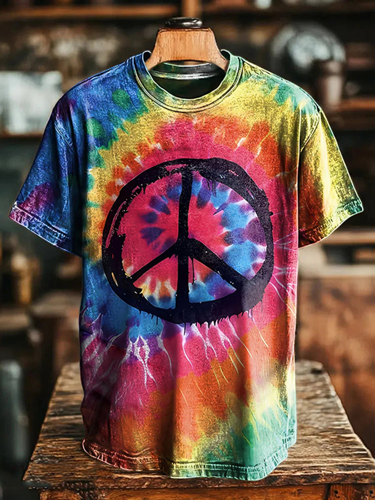 Men's Hippie Peace Print Vintage Tie Dye T-shirt