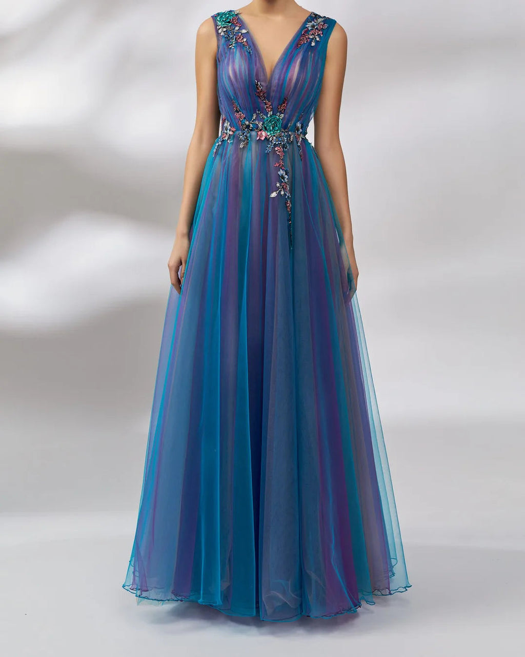 Floral Embellished Tulle Maxi Dress