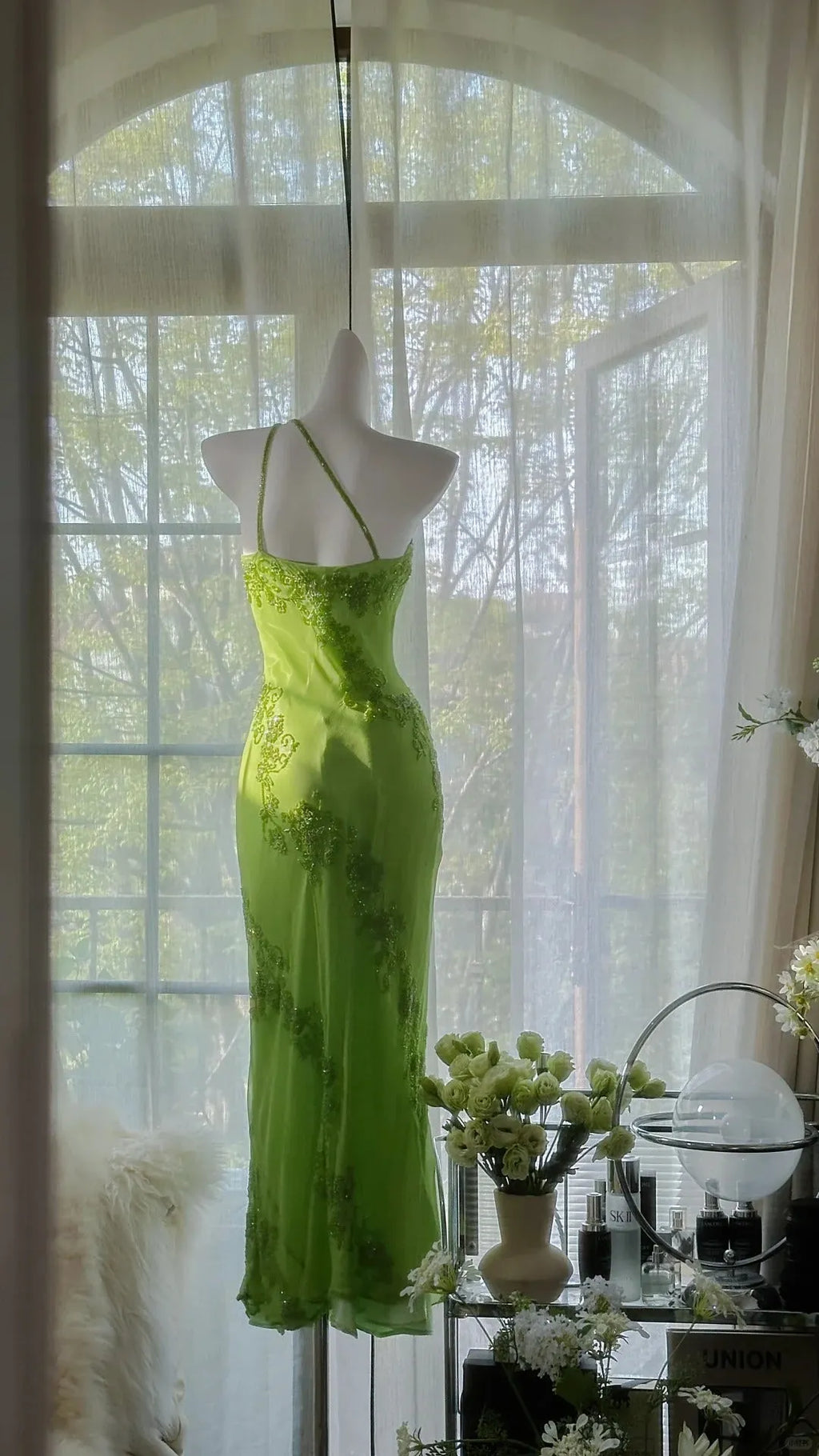 Vintage Evening Dresses, Green Sleeveless Party Gowns  25531