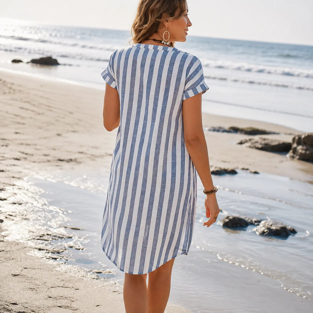 Solenya – Striped Linen-Look Shirt Dress for Summer