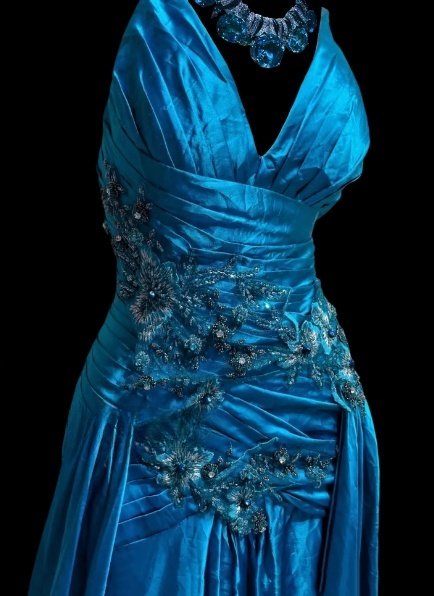 Elegant V-neck Sheath Long Prom Dresses Satin Blue Evening Dresses