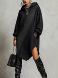 Black Hooded Asymmetrical Hem Midi Dress