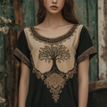Vintage  Tribal Tree Of Life Print Crew Neck Casual T-shirt