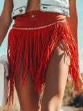 【24-hour shipping out】Western Retro Red Washed Cotton Ribbon Tassel Shorts