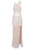 Crystal Tassel Maxi Dress Nude