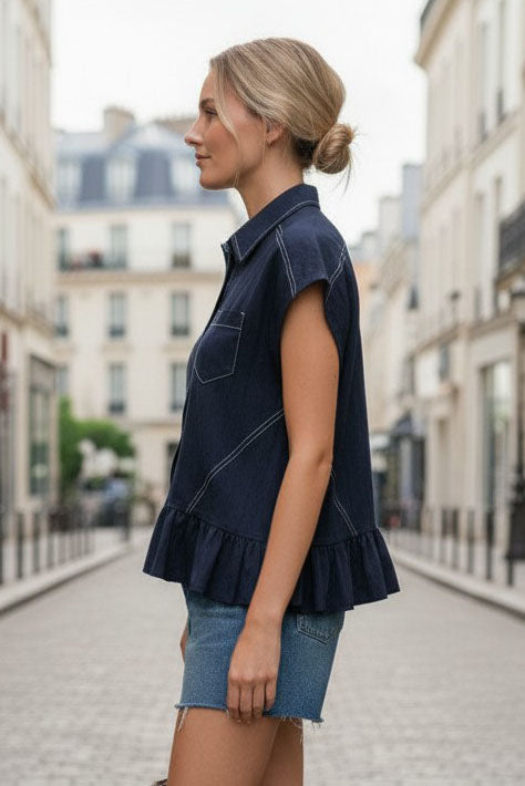 RUFFLE STITCH DETAIL BLOUSE
